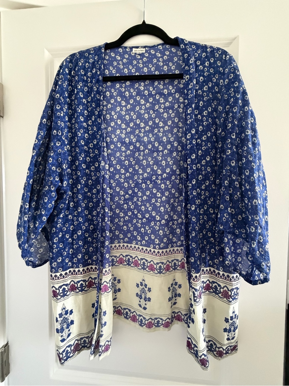 En Crème (Buckle) Boho Mixed Floral Print Open Front Kimono - Medium